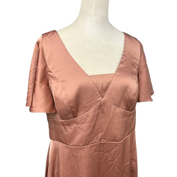 Romantic satin bridesmaid gown Azazie flutter sleeve‎ formal dress size A14 - Picture 6 of 10